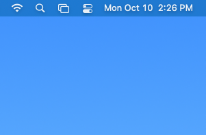 In the MacOS taskbar, typically at the top of the screen of an iPhone or iPad, a pop-up menu icon appears to the left of the date and time. The pop-up menu icon is two toggle buttons oriented vertically with the first button toggled off and the second icon toggled on.