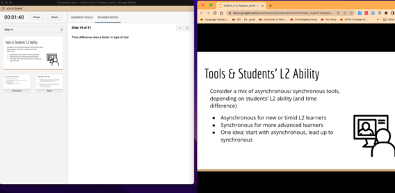 Presenter View in Google Slides with two windows open